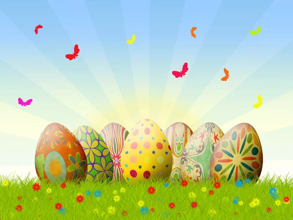 Painted Easter Eggs Grass — Stock Photo, Image