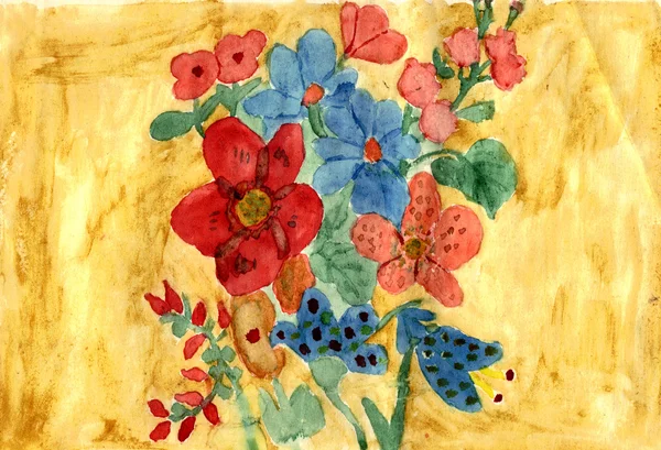 Bukiet kwiatów - dłoń akwarela malarstwo — Zdjęcie stockowe