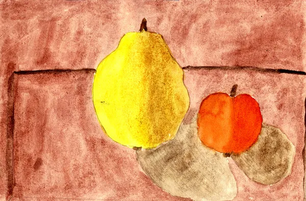 Een kweepeer en apple - hand aquarel schilderij — Stockfoto