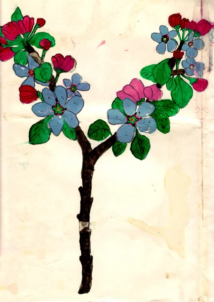 Una rama con flores - pintura de acuarela a mano — Foto de Stock
