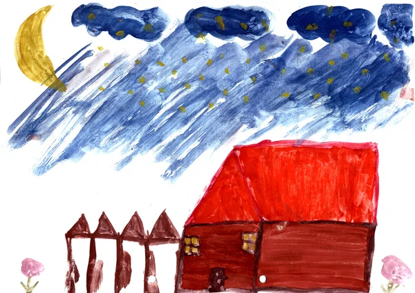 A hand watercolor painting by a child — Stock Photo, Image