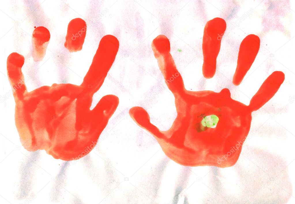 hand prints - watercolor hand painting by a child