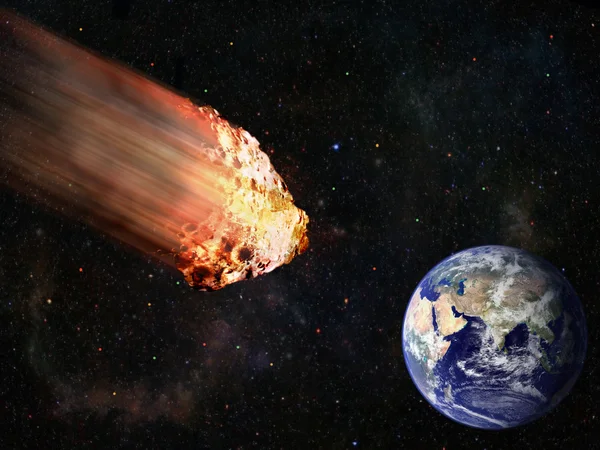 Un astéroïde flamboyant frappe la terre — Photo