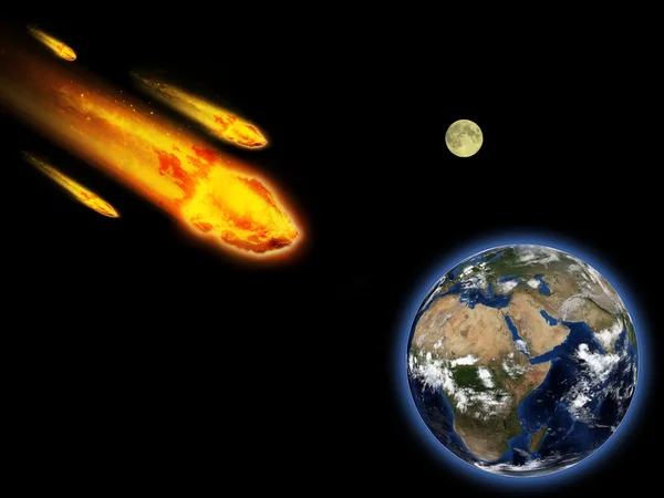 Branden Asteroïde Raken Aarde Illustratie — Stockfoto