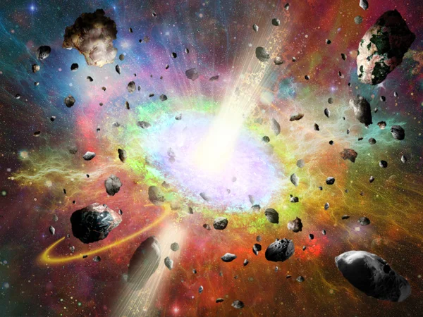 Vortice spaziale fantasia e asteroidi — Foto Stock
