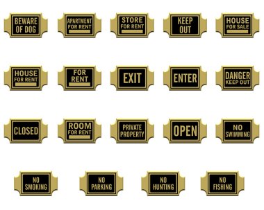 Collection of gold incut rectangle plates inscription with a notice clipart