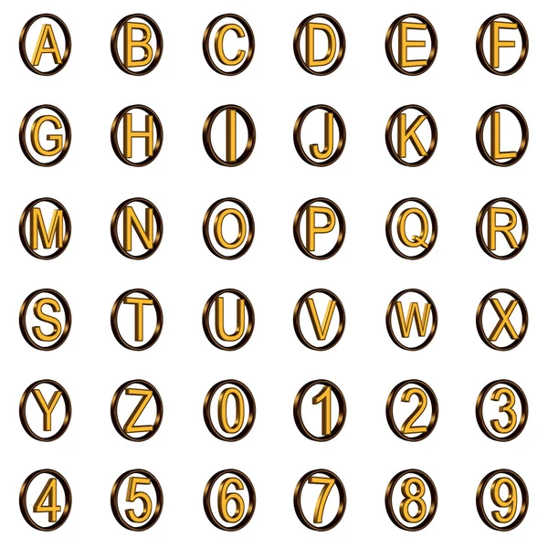 En till z 3d färgade alfabetet bokstäver och primära siffror — Stockfoto