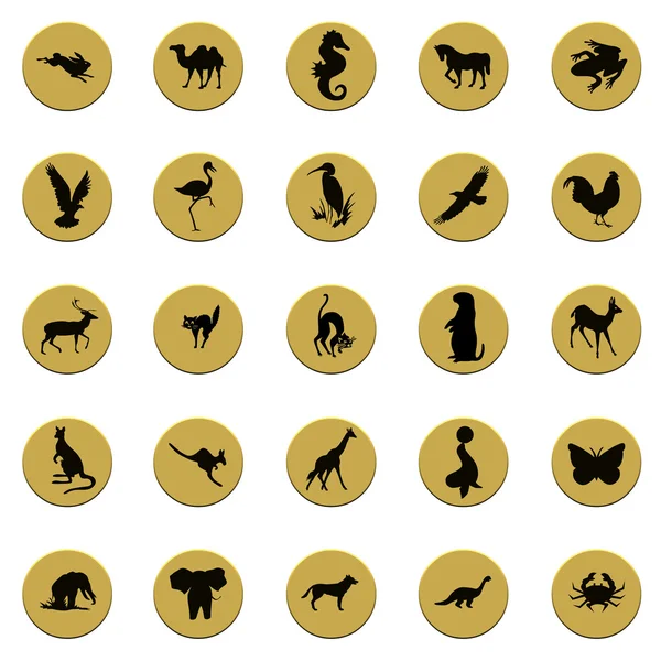 Kolekce různých zvířat zlatý odznak příznaků — Stock fotografie