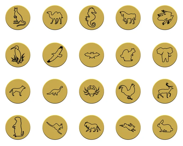Kolekce různých zvířat zlatý odznak příznaků — Stock fotografie