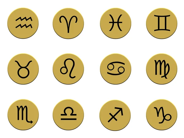 Collection of golden badge signs of the zodiac — Stock Photo, Image