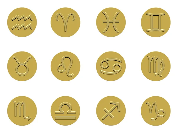 Collection of golden badge signs of the zodiac — Stock Photo, Image