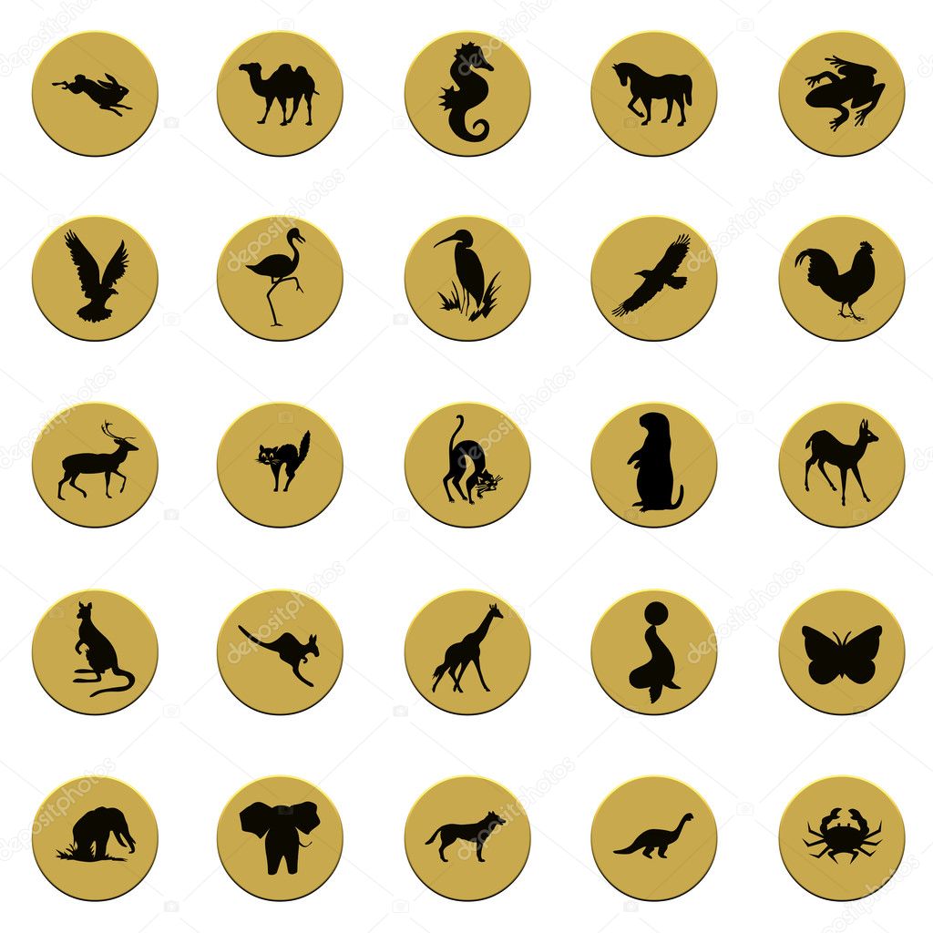 Collection of various animals golden badge signs