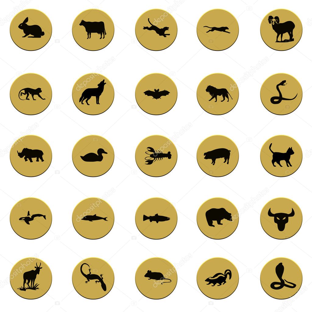Collection of various animals golden badge signs