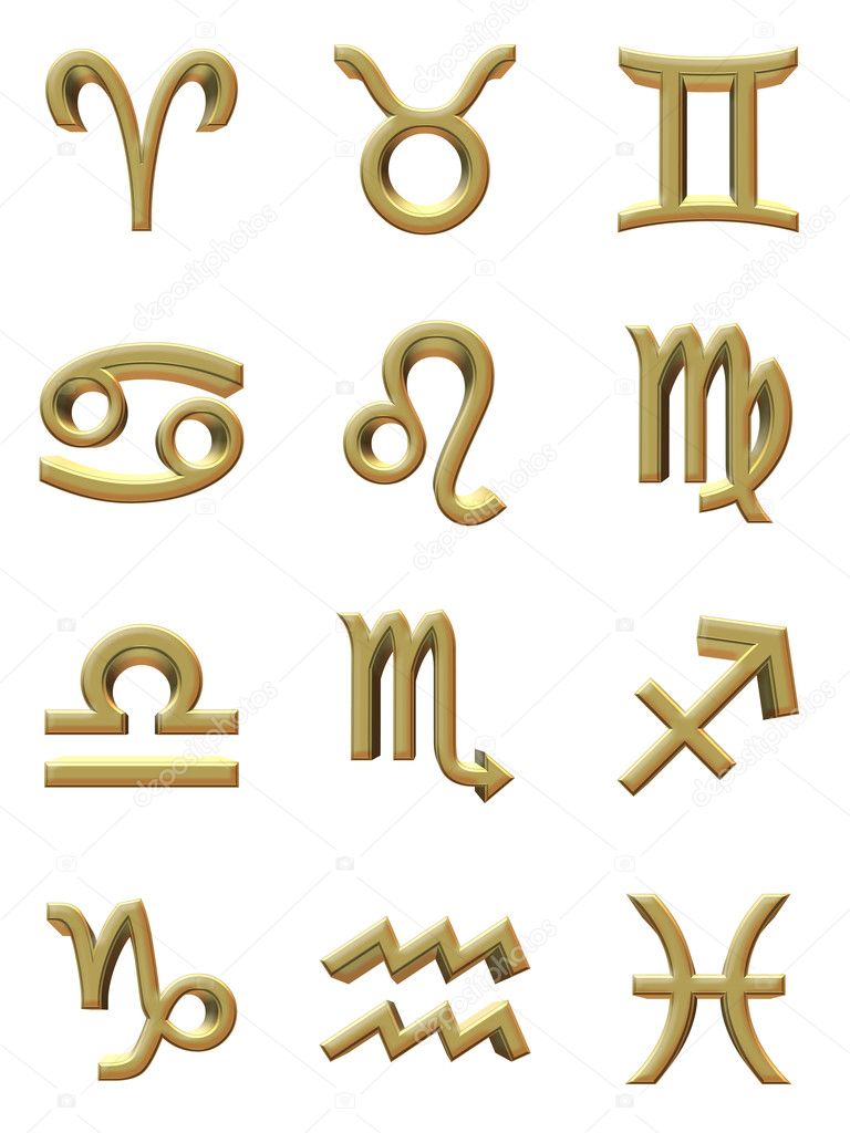 Collection of 3D golden signs of the zodiac