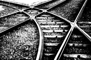 Black and white image of railway switches clipart