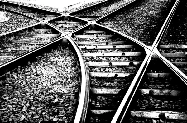 Ασπρόμαυρη Εικόνα Των Σιδηροδρόμων Διακόπτες — Φωτογραφία Αρχείου
