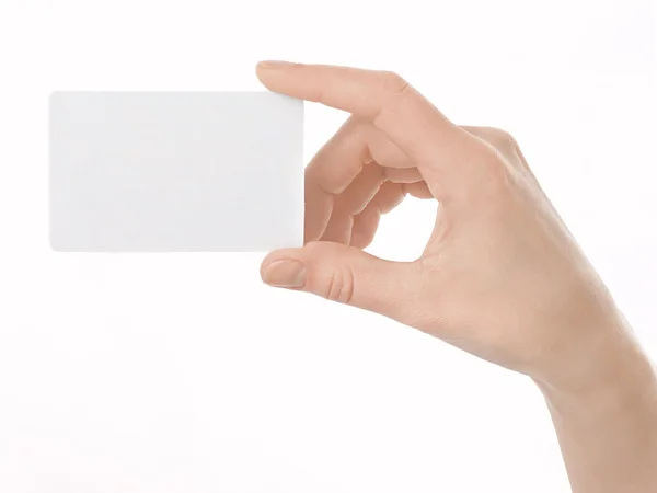 Una tarjeta en blanco en una mano —  Fotos de Stock