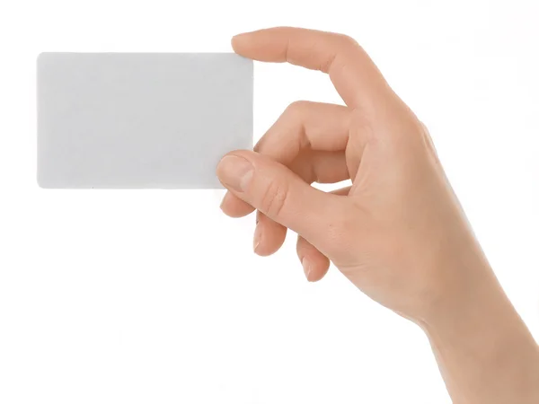 Isolated Empty Business Card Woman Hand Just Add Your Text — Stock Photo, Image