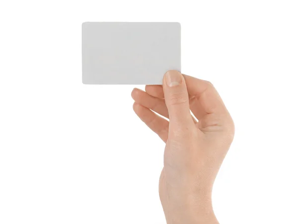 Apresentando um cartão em branco — Fotografia de Stock