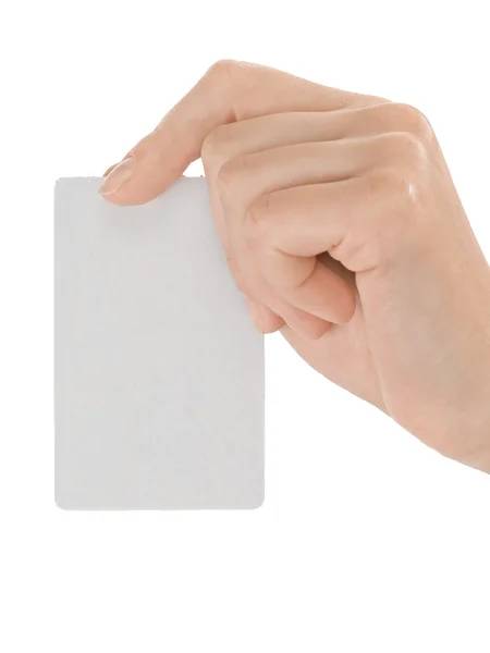 Hand Hält Eine Visitenkarte Isoliert Auf Weißem Hintergrund — Stockfoto