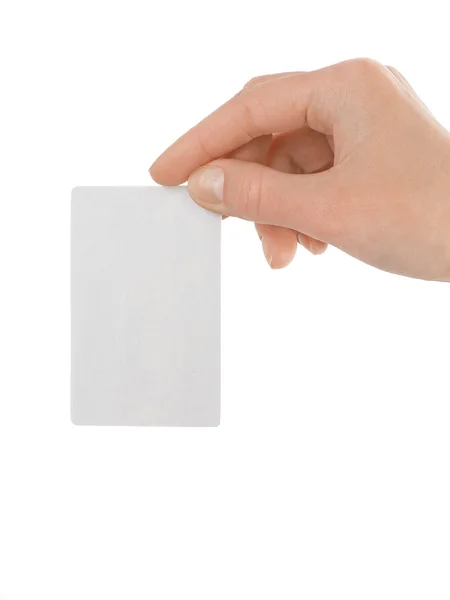 Χέρι Που Κρατά Μια Επαγγελματική Κάρτα Που Απομονώνονται Λευκό Φόντο — Φωτογραφία Αρχείου