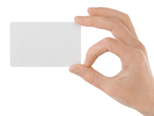 Kéz Elszigetelt Fehér Kártya — Stock Fotó