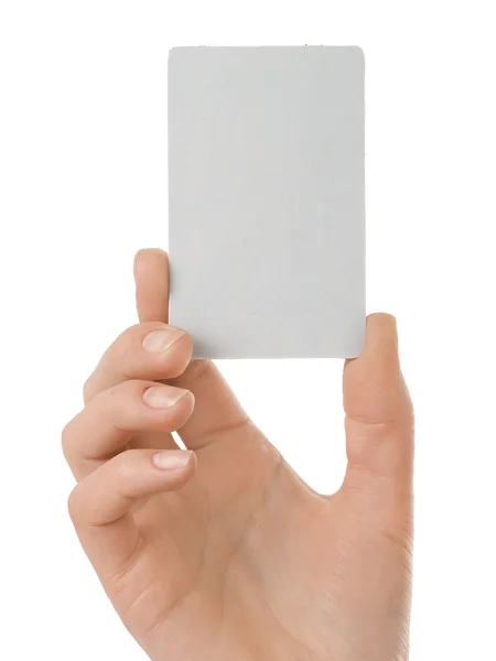 Apresentando um cartão em branco — Fotografia de Stock