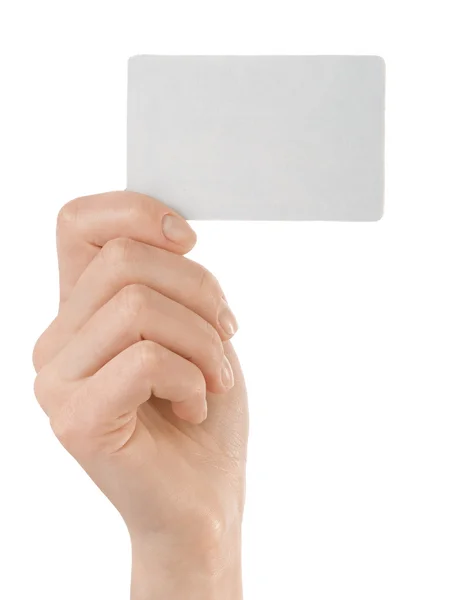 Papír Kártyával Kezében Elszigetelt Fehér Background Stock Fotó