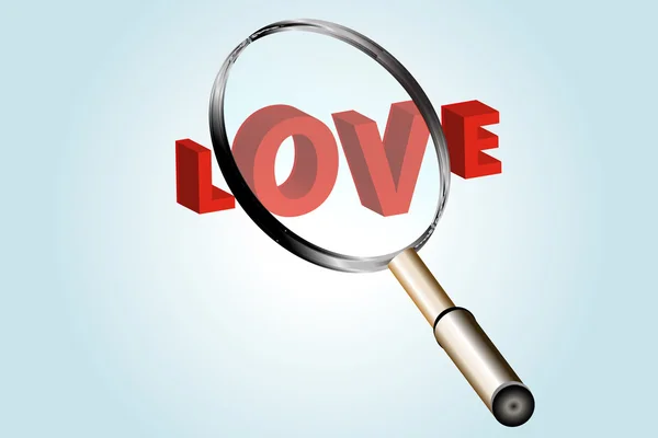 Love under magnifying glass — Stock Vector