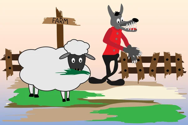 Мультфильм с волком и овцами — стоковый вектор