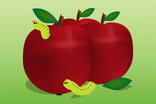 Fruta manzana roja con gusano en el interior — Vector de stock