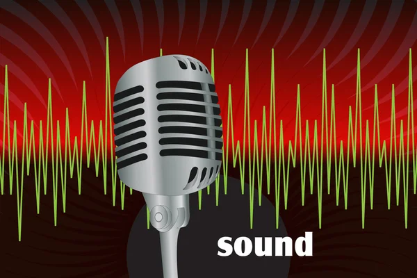 Illustrazione grafica di microfono e onde sonore — Vettoriale Stock