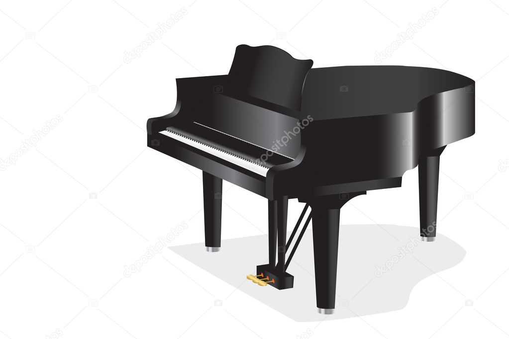Graphic illustration of a piano against white background