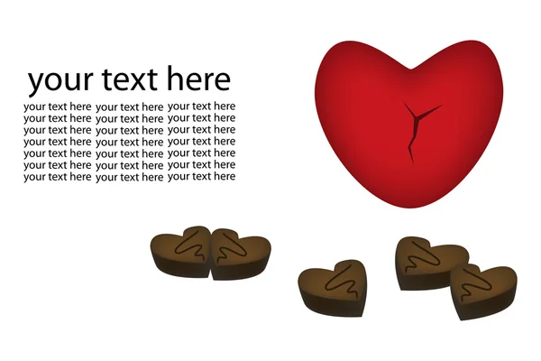 打ち砕かれた心とチョコレート菓子の図解 — ストックベクタ