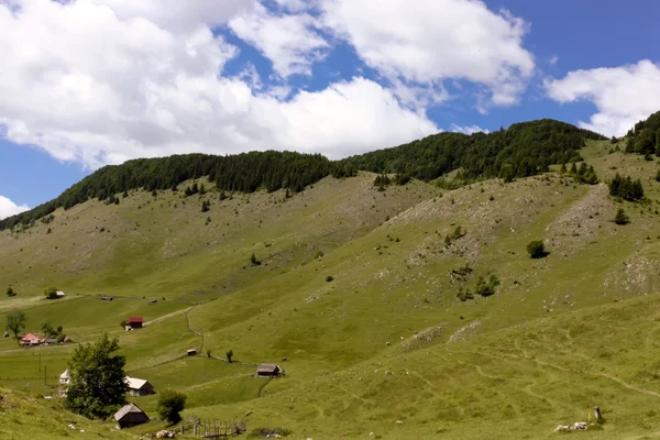 Dağların üzerinden brasov İlçesi sirnea köyünde üst — Stok fotoğraf