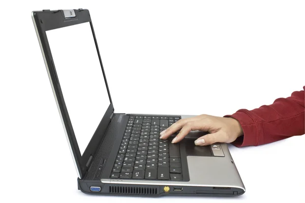 Laptop och hand — Stockfoto