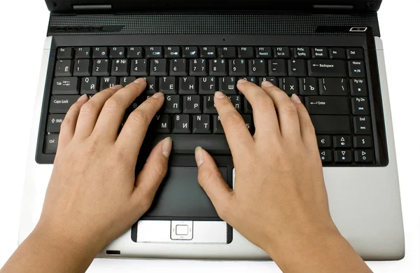 Laptop e mani — Foto Stock