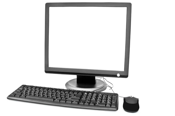 Bílý monitor, klávesnice a myš — Stock fotografie