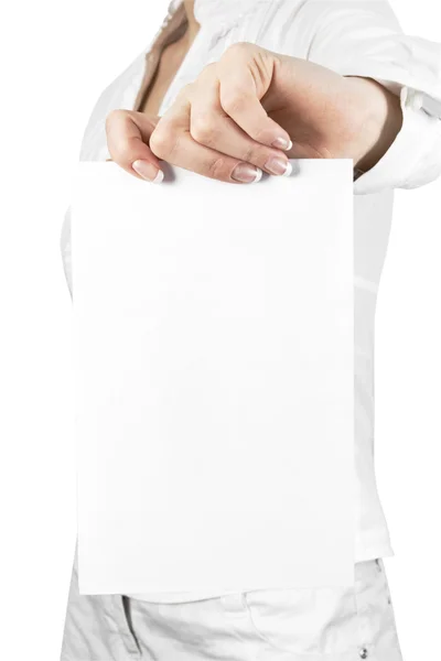 Eine Kartenleere Einer Hand Auf Weißem Hintergrund — Stockfoto