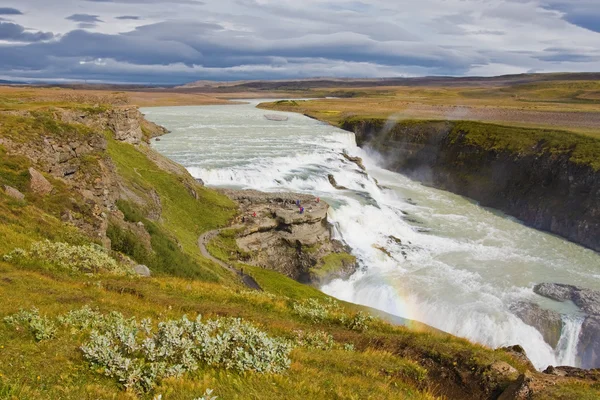 Regenbogen Über Gullfoss Der Goldene Wasserfall Von Island — Stockfoto
