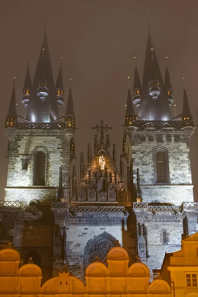 Kościół Matki Boskiej Przed Tynem Nocy Praga Republika Czeska — Zdjęcie stockowe