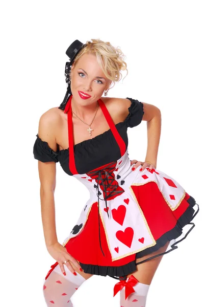 Young woman in a sexy christmas costume is posing — Stock Photo, Image
