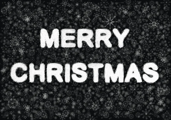 Merry Christmas hand writting on black background with snowflakes — Stock Photo, Image
