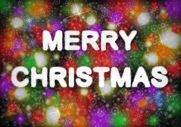 stock image Merry Christmas hand writting text on colorful background with snowflakes