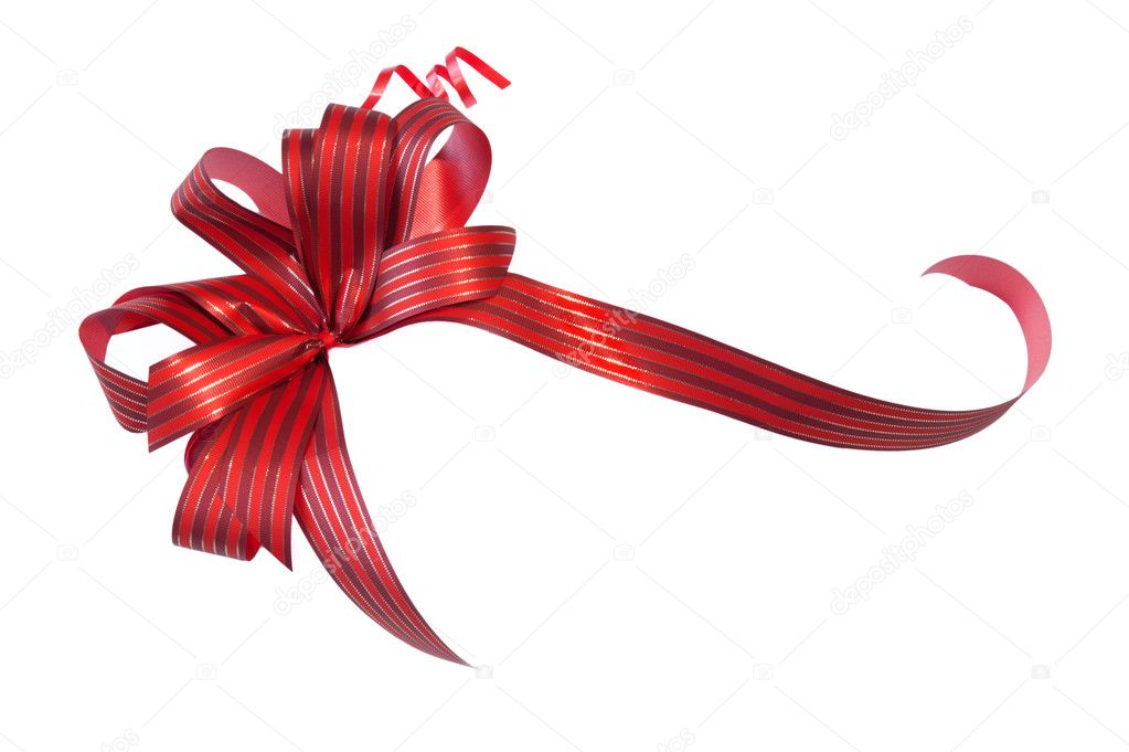 Red Christmas ribbon decoration on white background (clipping path)