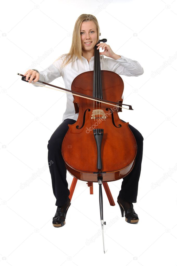 Young cellist playing