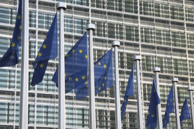 Brüksel'deki AB Komisyonu karargahı önünde Avrupa bayrakları