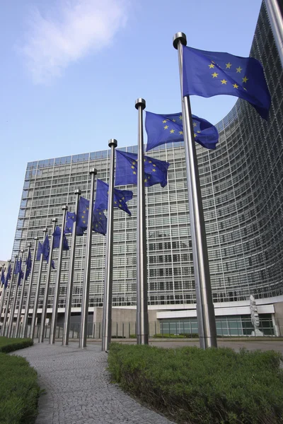Evropské vlajky v bruselských — Stock fotografie