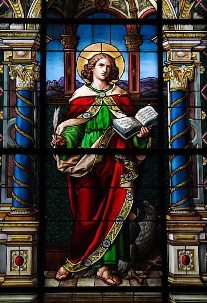 圣约翰福音传教士 赛特勒 1878年 1911 在德国教堂在斯德哥尔摩由创建的彩色玻璃窗口 — 图库照片