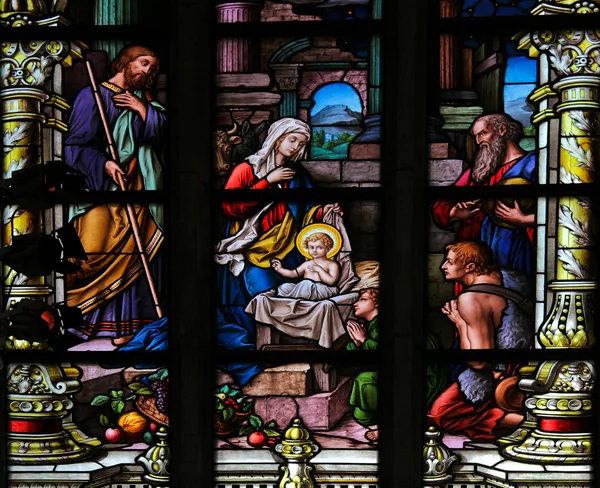 Nativity Scene Stained Glass Window — Stock Photo, Image